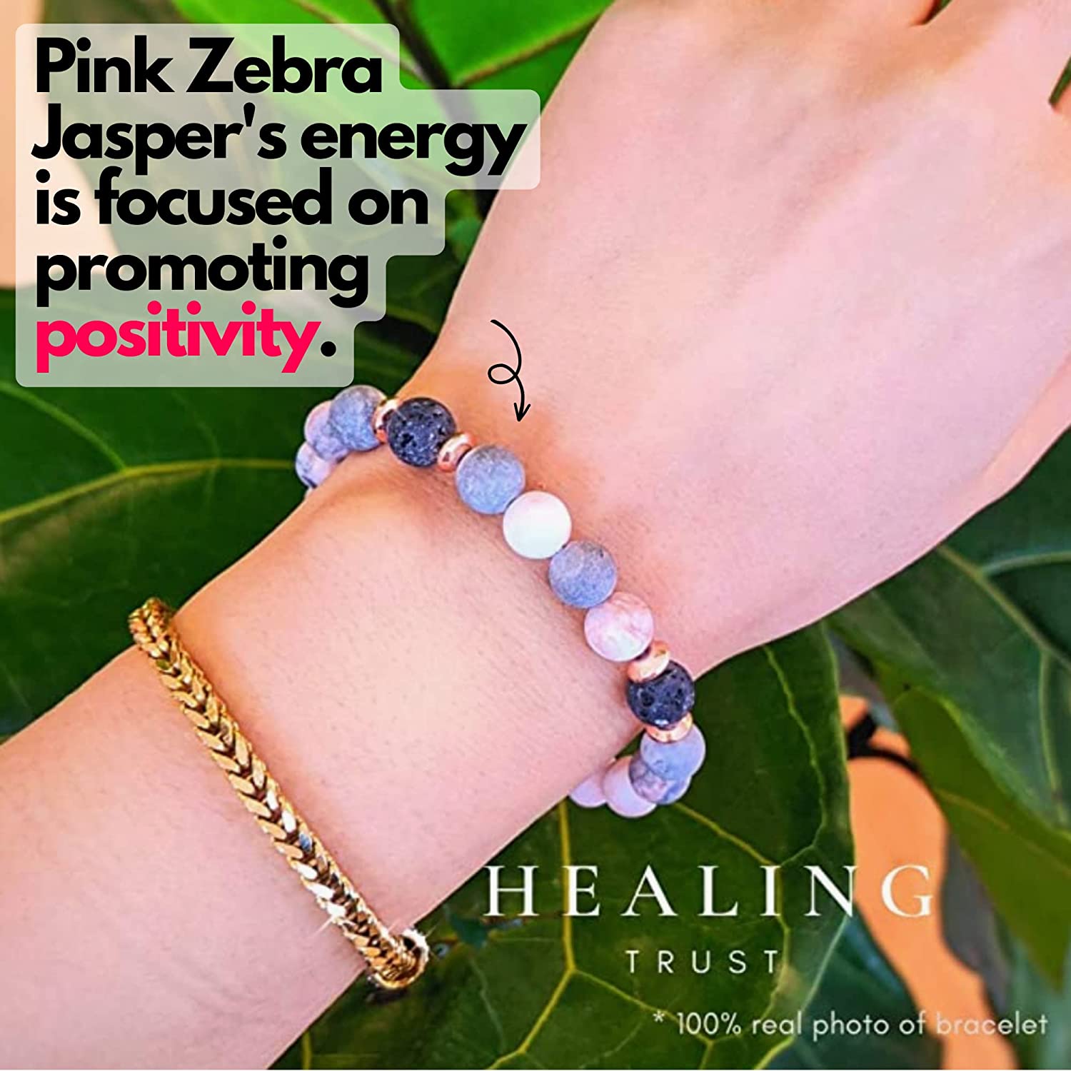 [Healing Trust] Lava Rock Bracelet with Lavender Essential Oil, Pink Zebra Jasper Essential Oil Diffuser Bracelet, Yoga Mediation Bracelet Stone Diffuser, Relaxing Aromatherapy Diffuser Bracelet, Pink Bracelet for Women and Men - Image 4